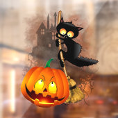 Kat Bang Door Pompoen Fun Halloween Karakter Raamsticker (Vel 2)