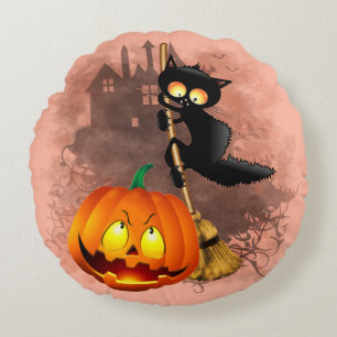 Kat Bang Door Pompoen Fun Halloween Karakter Rond Kussen