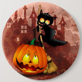 Kat Bang Door Pompoen Fun Halloween Karakter Ronde Button 6,0 Cm (Voorkant)