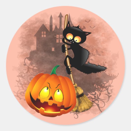 Kat Bang Door Pompoen Fun Halloween Karakter Ronde Sticker (Voorkant)