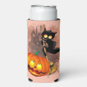 Kat Bang Door Pompoen Fun Halloween Karakter Seltzer Blikjeskoeler (Seltzer Voorkant)