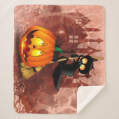 Kat Bang Door Pompoen Fun Halloween Karakter Sherpa Deken (Voorkant)