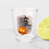Kat Bang Door Pompoen Fun Halloween Karakter Shot Glas (Voorkant)