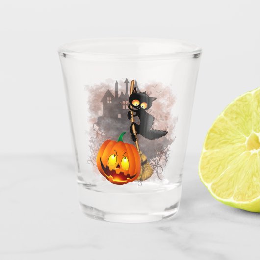 Kat Bang Door Pompoen Fun Halloween Karakter Shot Glas (Voorkant)