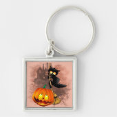 Kat Bang Door Pompoen Fun Halloween Karakter Sleutelhanger (Voorkant)