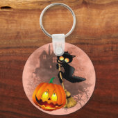 Kat Bang Door Pompoen Fun Halloween Karakter Sleutelhanger (Voorkant)