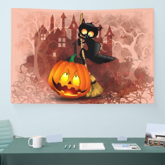 Kat Bang Door Pompoen Fun Halloween Karakter Spandoek (Beurs)