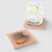 Kat Bang Door Pompoen Fun Halloween Karakter Stenen Onderzetter (Zijkant)