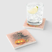 Kat Bang Door Pompoen Fun Halloween Karakter Stenen Onderzetter (Zijkant)