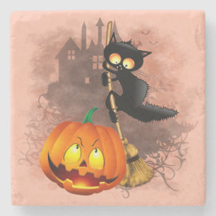 Kat Bang Door Pompoen Fun Halloween Karakter Stenen Onderzetter