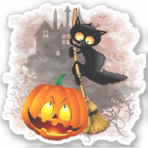 Kat Bang Door Pompoen Fun Halloween Karakter Sticker
