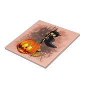 Kat Bang Door Pompoen Fun Halloween Karakter Tegeltje (Zijkant)