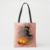 Kat Bang Door Pompoen Fun Halloween Karakter Tote Bag (Voorkant)