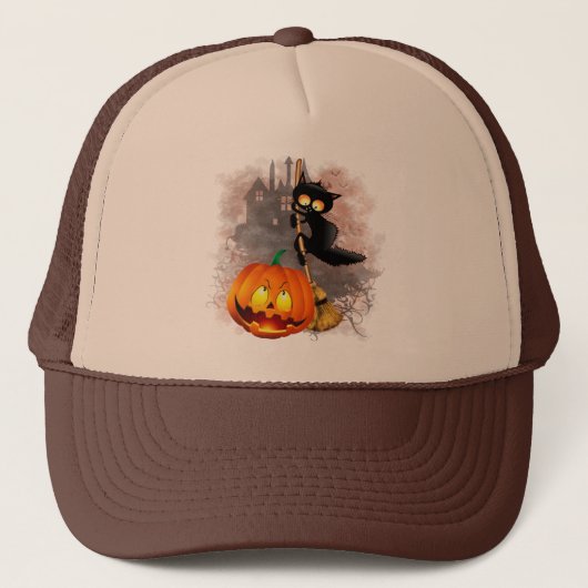 Kat Bang Door Pompoen Fun Halloween Karakter Trucker Pet (Voorkant)