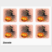 Kat Bang Door Pompoen Fun Halloween Karakter Vierkante Sticker (Vel)