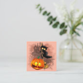 Kat Bang Door Pompoen Fun Halloween Karakter Vierkante Visitekaartje (Staand voorkant)
