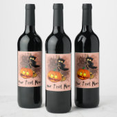 Kat Bang Door Pompoen Fun Halloween Karakter Wijn Etiket (Flessen)