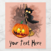 Kat Bang Door Pompoen Fun Halloween Karakter Wijn Etiket (Enkel label)