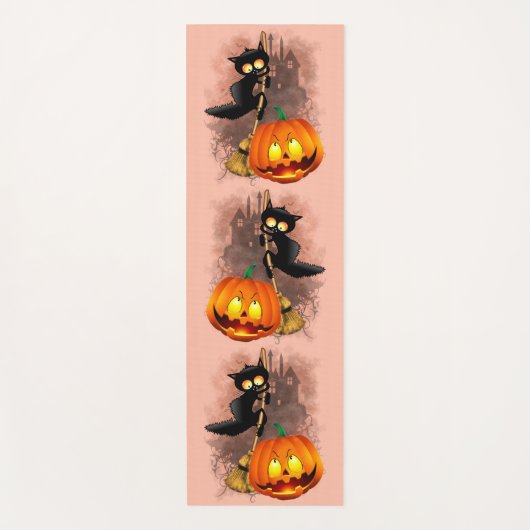 Kat Bang Door Pompoen Fun Halloween Karakter Yogamat (Voorkant)