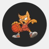 Kat Basketbalspeler _ Basketbal Kat Lange Mouw Ronde Sticker (Voorkant)