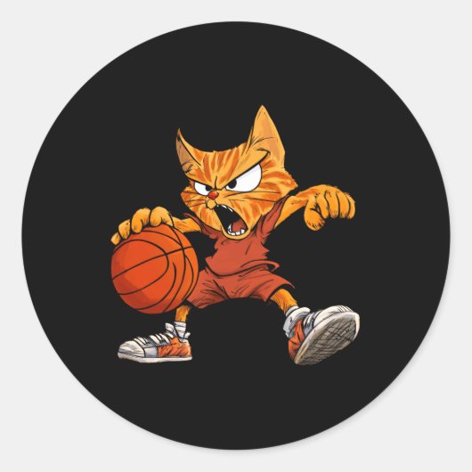 Kat Basketbalspeler _ Basketbal Kat Lange Mouw Ronde Sticker (Voorkant)