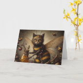 Kat Bee Fairy Donkere Fantasie Kaart (Gele Bloem)