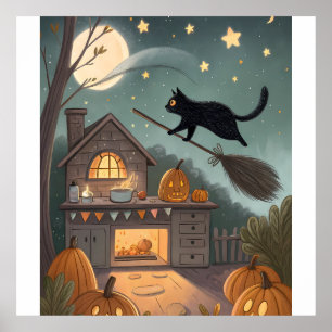 Kat & Bezem Duo Magische Halloween Nacht Poster