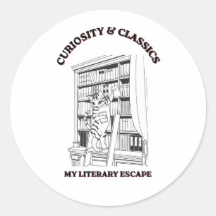 Kat Bibliothecaris Esthetische Kunstposter Ronde Sticker