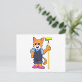 Kat bij behangen met drukroller briefkaart (Staand voorkant)