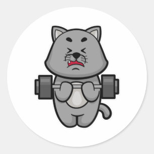 Kat bij Biceps-training met Barbell Ronde Sticker