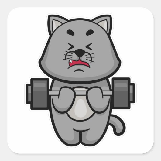 Kat bij Biceps-training met Barbell Vierkante Sticker (Voorkant)
