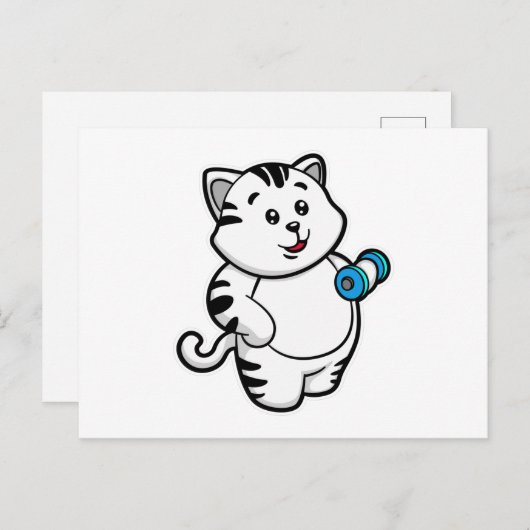 Kat bij biceps training met dumbbell briefkaart (Voorkant / Achterkant)