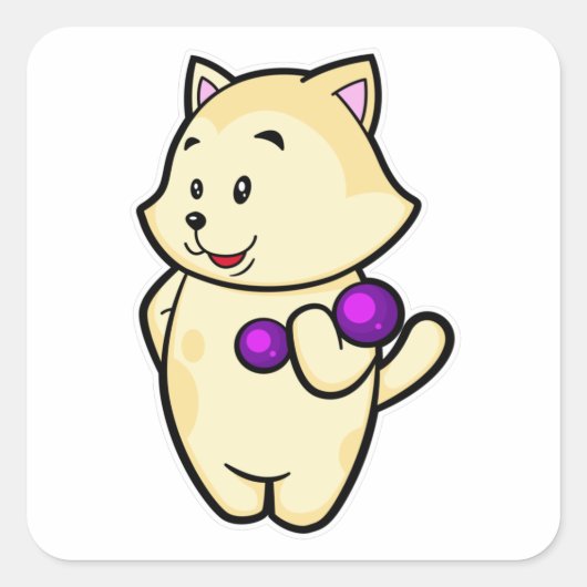 Kat bij Biceps-training met Dumbbell Vierkante Sticker (Voorkant)