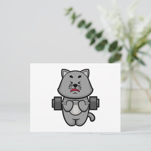 Kat bij biceps training met halter briefkaart (Staand voorkant)