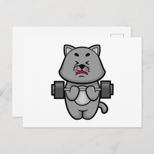Kat bij biceps training met halter briefkaart (Voorkant / Achterkant)