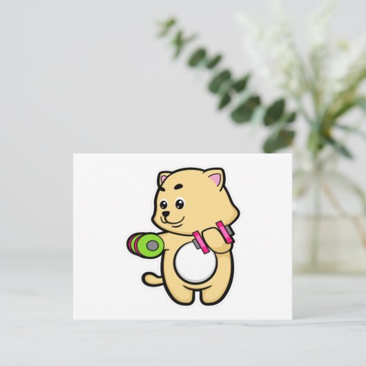 Kat bij biceps training met halters briefkaart (Staand voorkant)