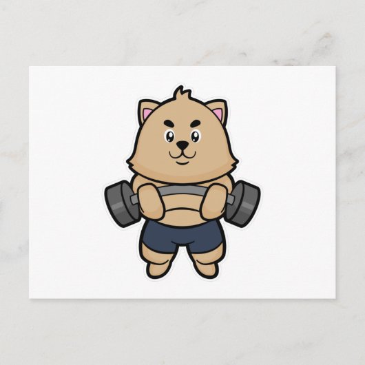 Kat bij Bodybuilding met halter Briefkaart (Voorkant)