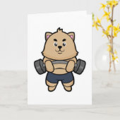 Kat bij bodybuilding met halter kaart (Gele Bloem)