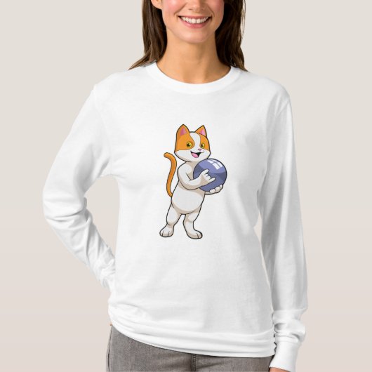 Kat bij Bowling met Bowling-bal T-shirt (Voorkant)