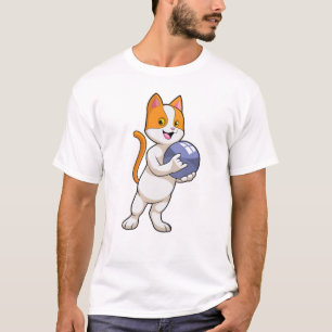Kat bij Bowling met Bowling-bal T-shirt