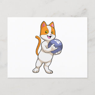 Kat bij Bowling met Bowlingbal Briefkaart