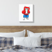 Kat bij Boxing met gebarsten handschoenen Canvas Afdruk (Insitu (Slaapkamer))