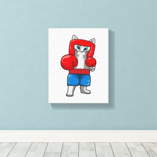 Kat bij Boxing met gebarsten handschoenen Canvas Afdruk (Insitu (Houten vloer))
