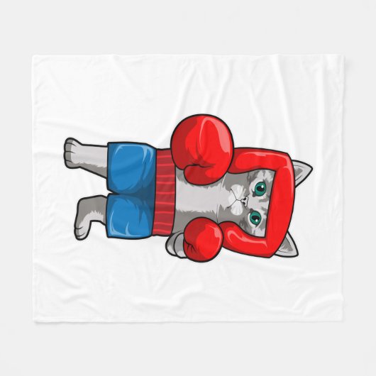 Kat bij Boxing met gebarsten handschoenen Fleece Deken (Voorkant (Horizontaal))