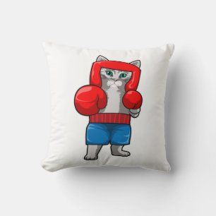 Kat bij Boxing met gebarsten handschoenen Kussen