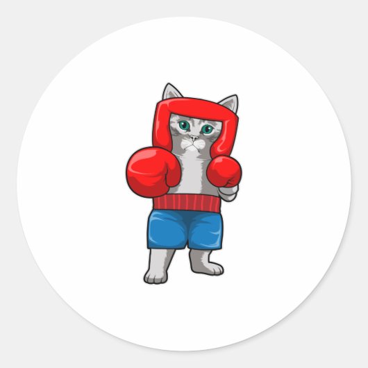 Kat bij Boxing met gebarsten handschoenen Ronde Sticker (Voorkant)