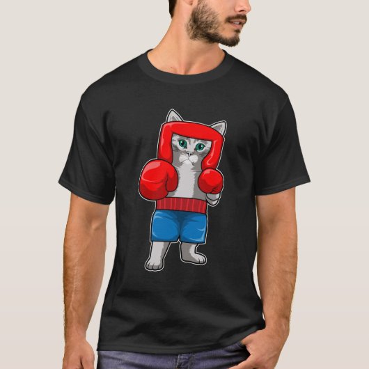 Kat bij Boxing met gebarsten handschoenen T-shirt (Voorkant)