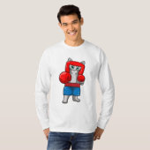Kat bij Boxing met gebarsten handschoenen T-shirt (Voorkant volledig)