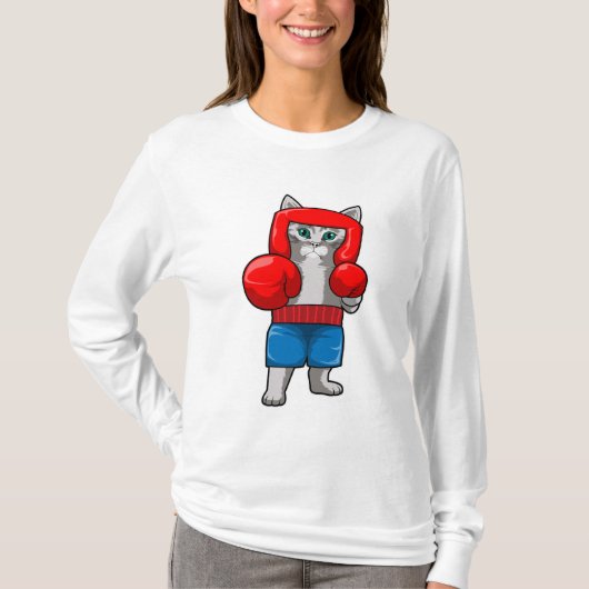 Kat bij Boxing met gebarsten handschoenen T-shirt (Voorkant)