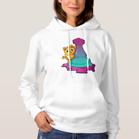 Kat bij Chess met Chess-stuk Rook Hoodie (Voorkant)